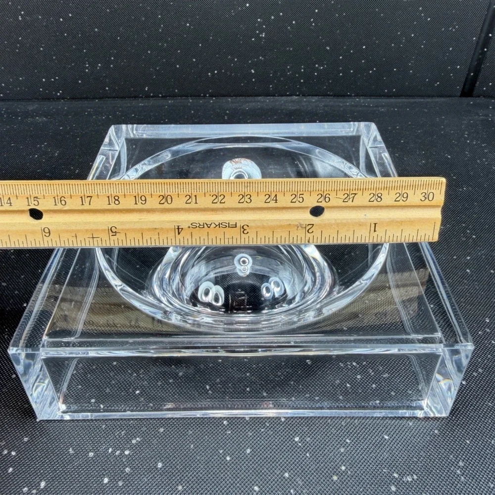 Vintage Italian Thick Acrylic Square Ash Holder Catchall Clear Lucite Italy VTG